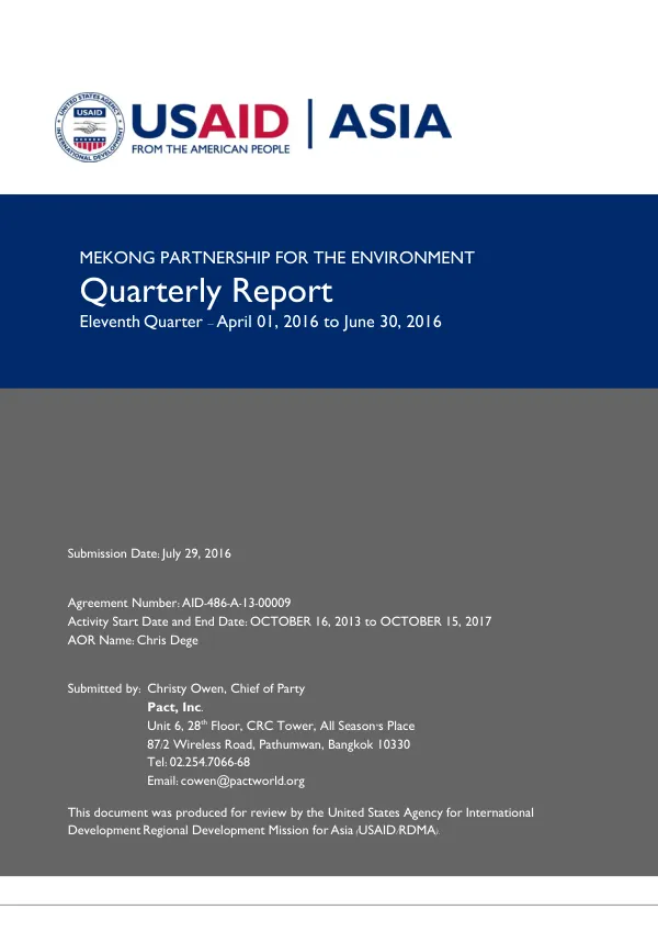 Eleventh Quarterly Report: Mekong Partnership for the Environment