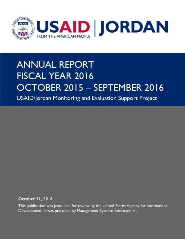 USAID/Jordan Monitoring and Evaluation Support Project - Annual Report (FY 2016)