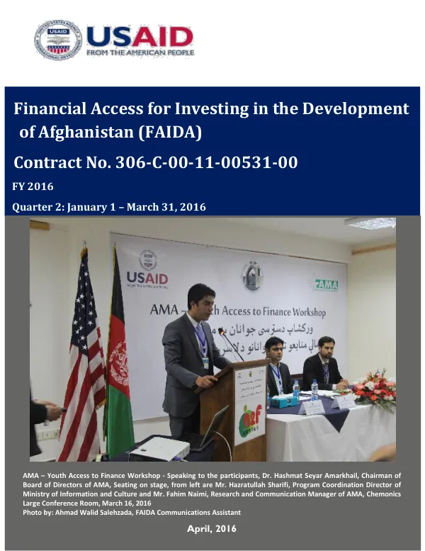 Financial Access for Investing in the Development of Afghanistan (FAIDA) Quarter 2: January 1 – March 31, 2016