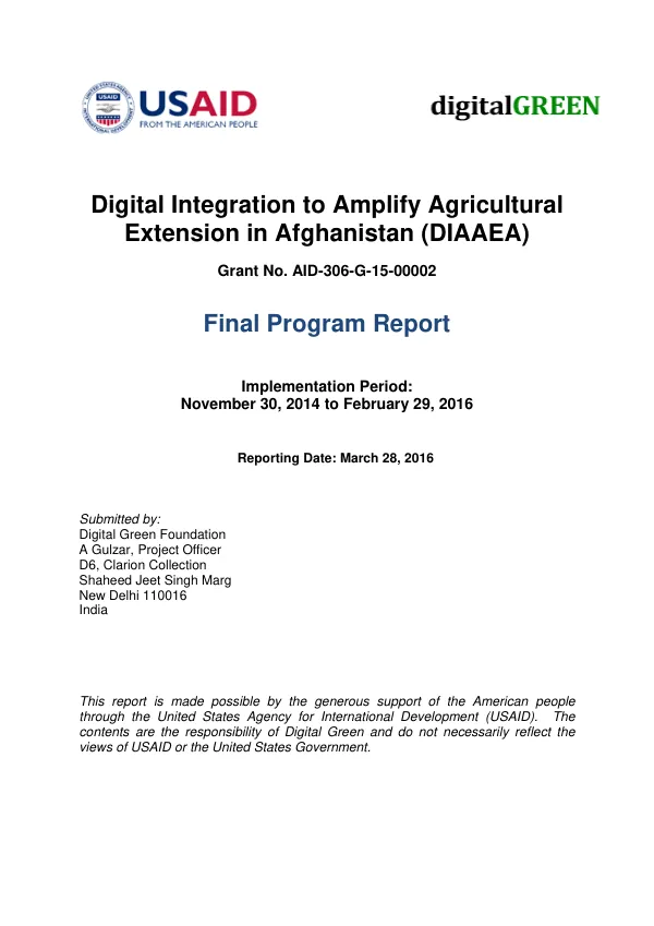 Digital Integration to Amplify Agricultural Extension in Afghanistan (DIAAEA)