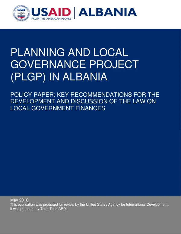Draft Policy Paper: Key Recommendations for the Development and Discussion of the Law on Local Government Finance
