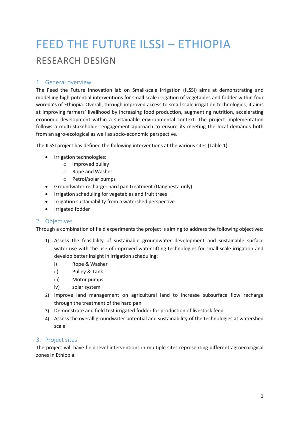 Feed the Future ILSSI – Ethiopia Research Design