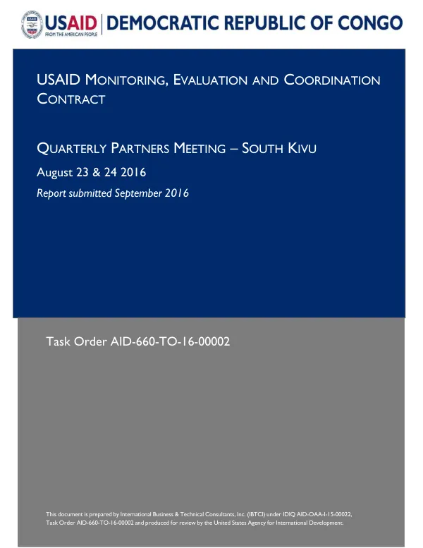Quarterly Partners Meeting – South Kivu: Activity Report