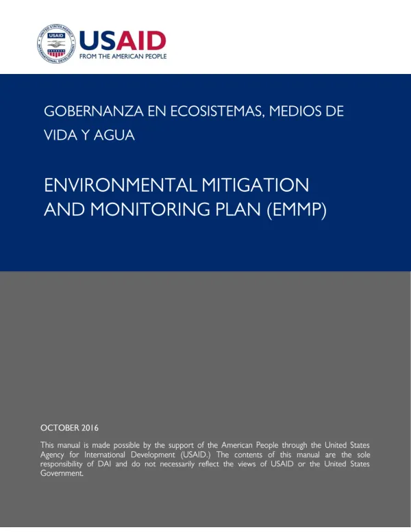 Environmental Mitigation and Monitoring Plan (EMMP) for Gobernanza en Ecosistemas, Medios de Vida y Agua