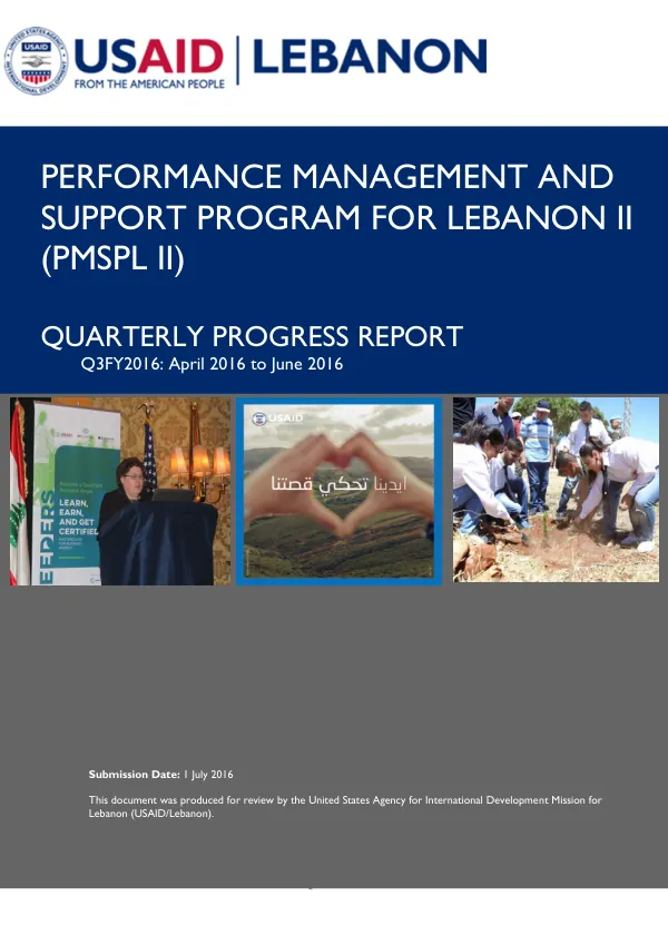 Quarterly Progress Report PMSPL II: Q3 FY16