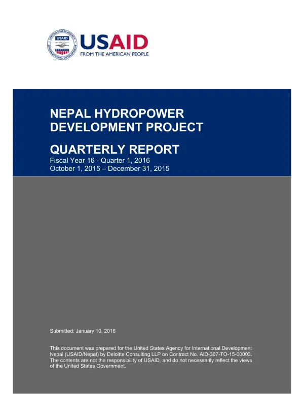 Nepal Hydropower Development Project Quarterly Report FY16Q01
