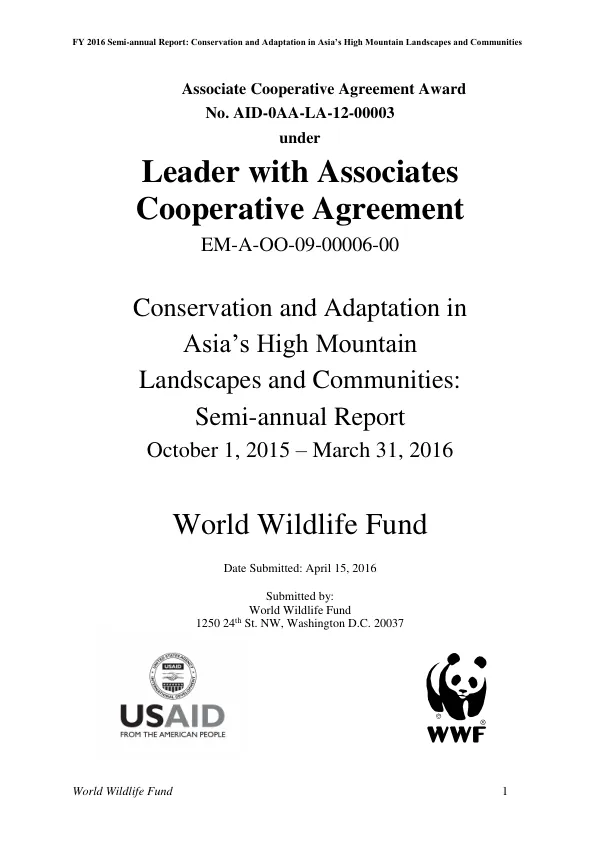 FY 2016 Semi-annual Report: Conservation and Adaptation in Asia’s High Mountain Landscapes and Communities