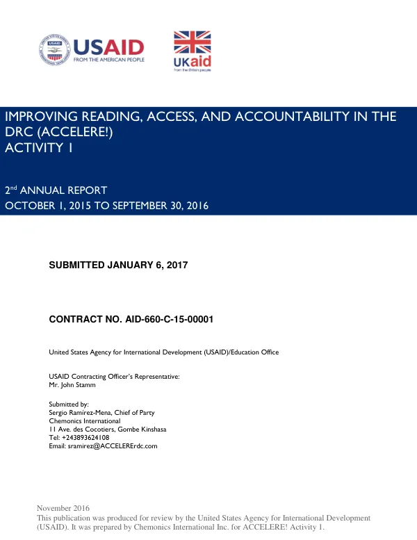 2nd Annual Report: Improving Reading, Equity, and Accountability in the DRC (ACCELERE!) – Activity 1