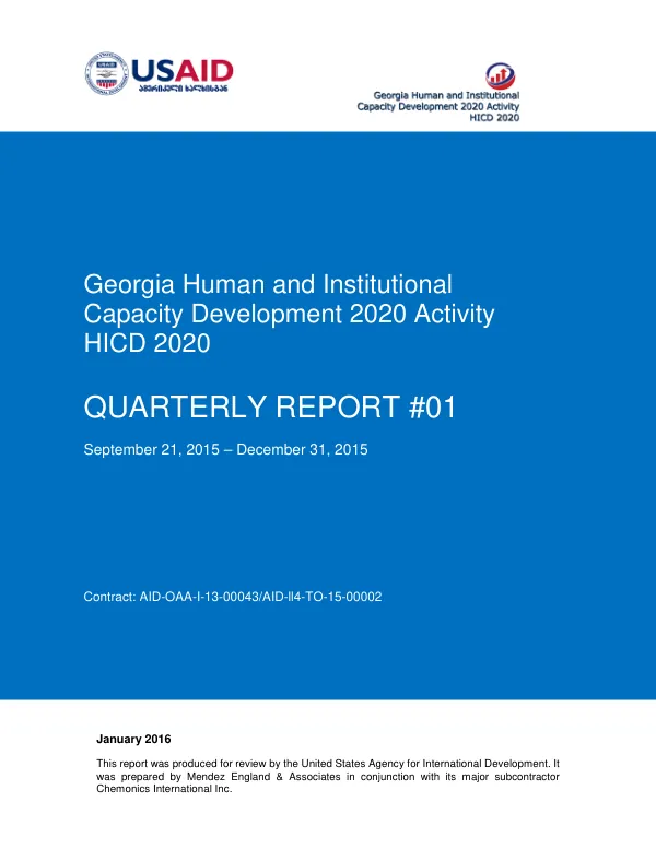Georgia Human and Institutional Capacity Development 2020 Activity Quarterly Report #01