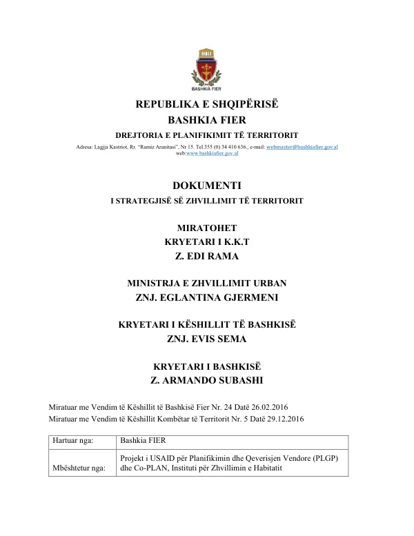 Territorial Development Strategy of Fier Municipality