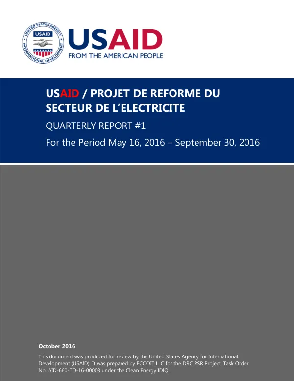 DRC PSR Project – Contract AID-660-TO-16-00003 – Quarterly Report #1