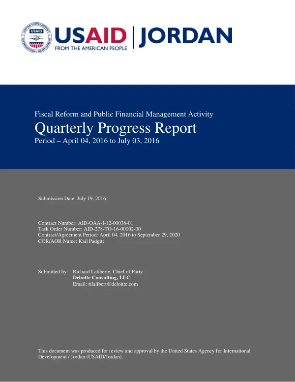 Fiscal Reform and Public Financial Management Activity Quarterly Progress Report