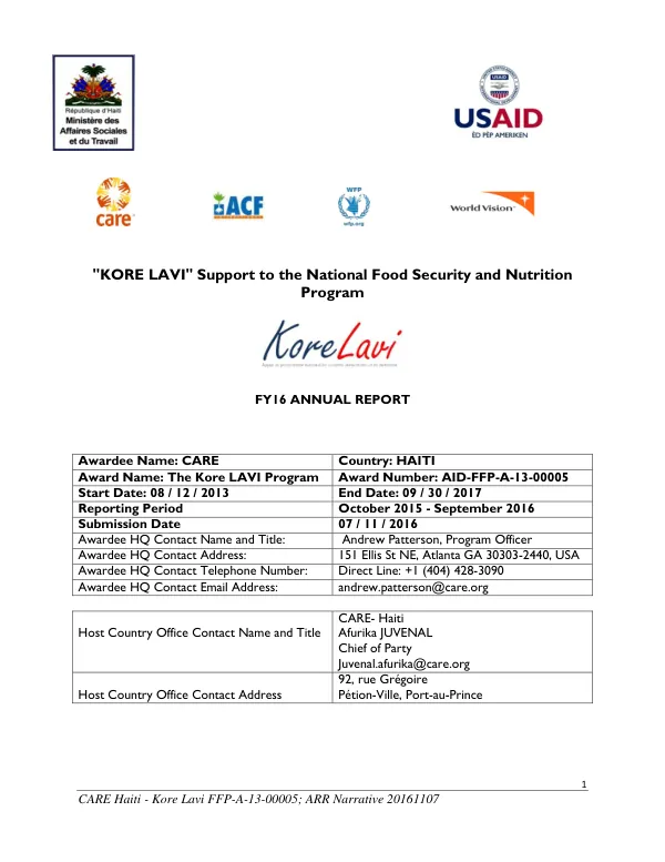 KORE LAVI Support to National Food Security and Nutrition Program