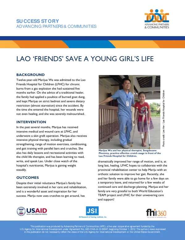 Lao 'Friends' Save A Young Girl's Life