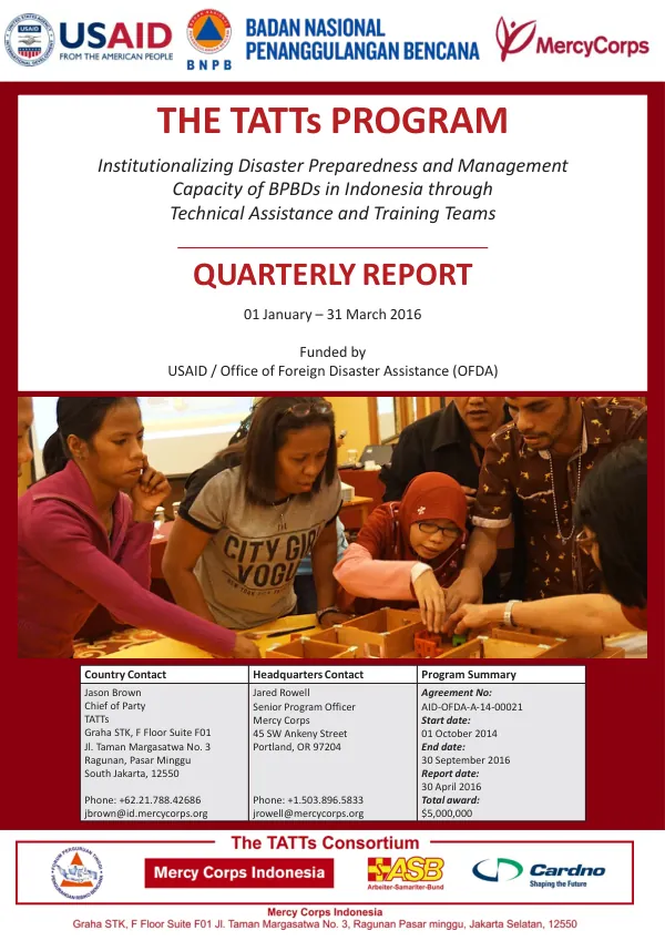 TATTs Quarterly Report: Jan-Mar 2016