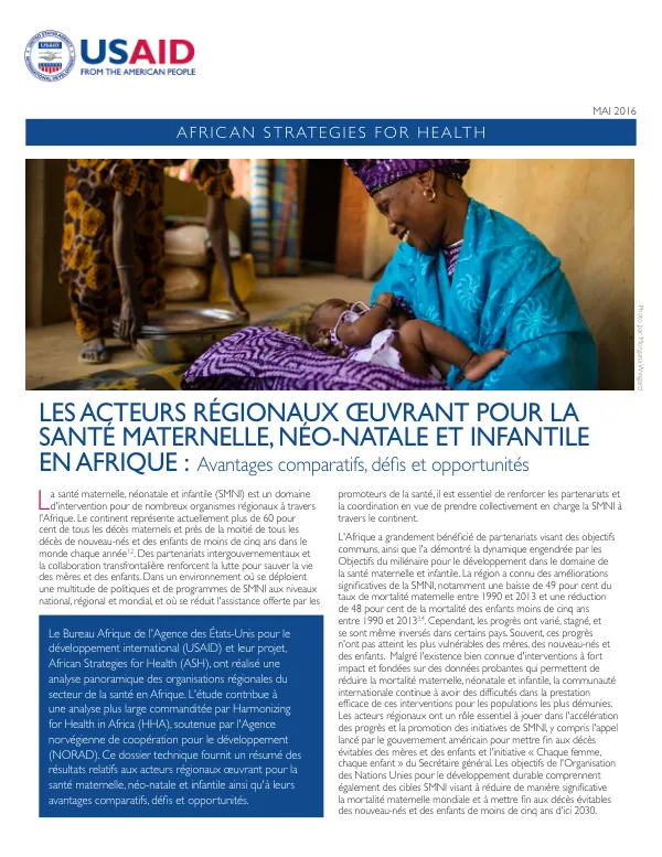 Les acteurs régionaux œuvrant pour la santé maternelle, néonatale et infantile en Afrique : Avantages comparatifs, défis et opportunités
