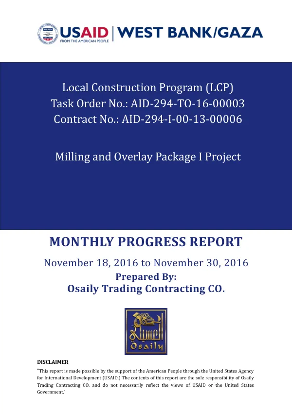 Monthly Progress Report-MPR-16-00003-01 – November 2016