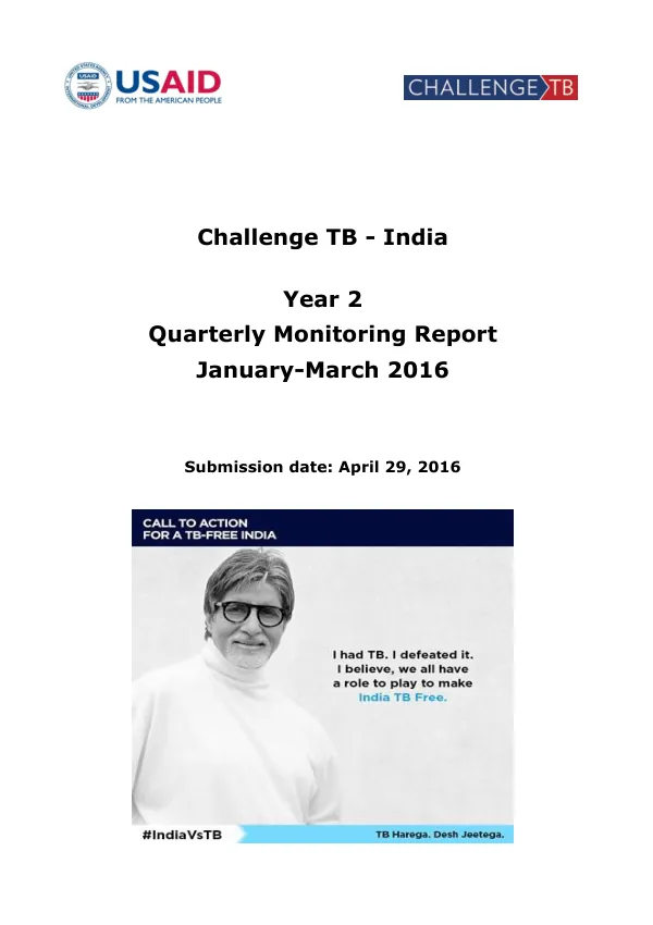 Quarterly Monitoring Report: Challenge TB - India Year 2 January-March 2016