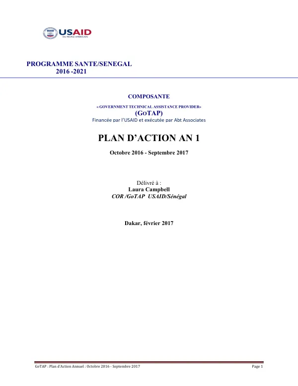 GoTAP : Plan d’Action Annuel : Octobre 2016 - Septembre 2017