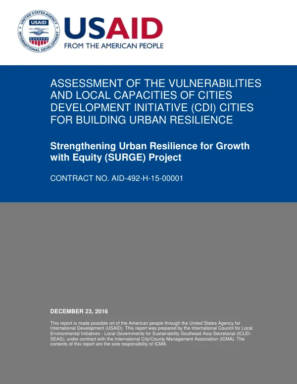 Assessment of the Vulnerabilities and Local Capacities of Cities Development Initiative (CDI) Cities for Building Urban Resilience
