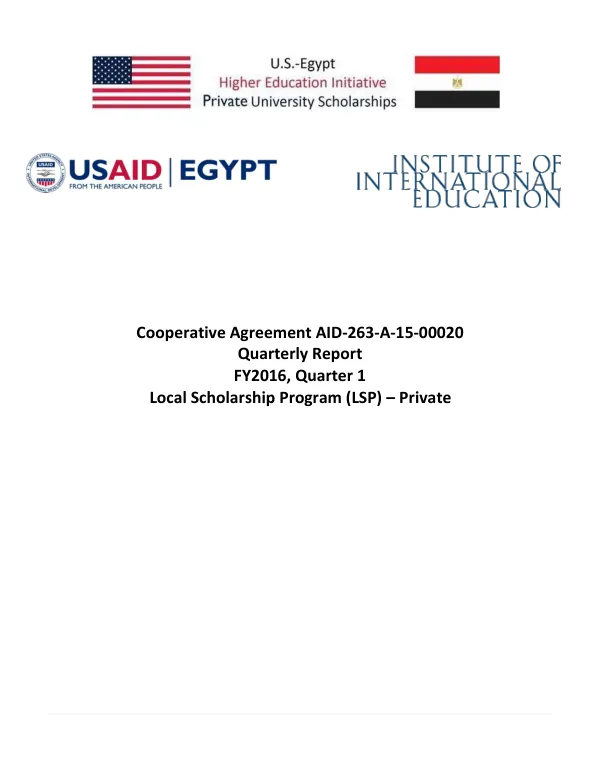 Cooperative Agreement AID-263-A-15-00020: Local Scholarship Program (LSP) – Private Universities Quarterly Report FY2016, Quarter 1