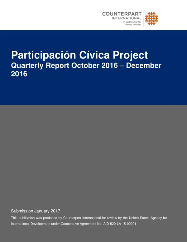 Participación Cívica Project Quarterly Report October 2016 – December 2016