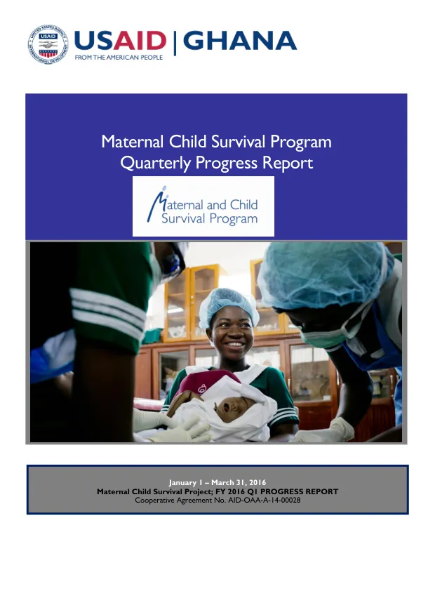 Maternal Child Survival Program Quarterly Progress Report FY 2016 Q1