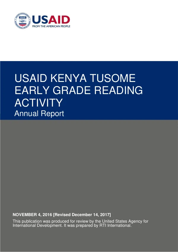 USAID Kenya Tusome Early Grade Reading Activity Annual Report
