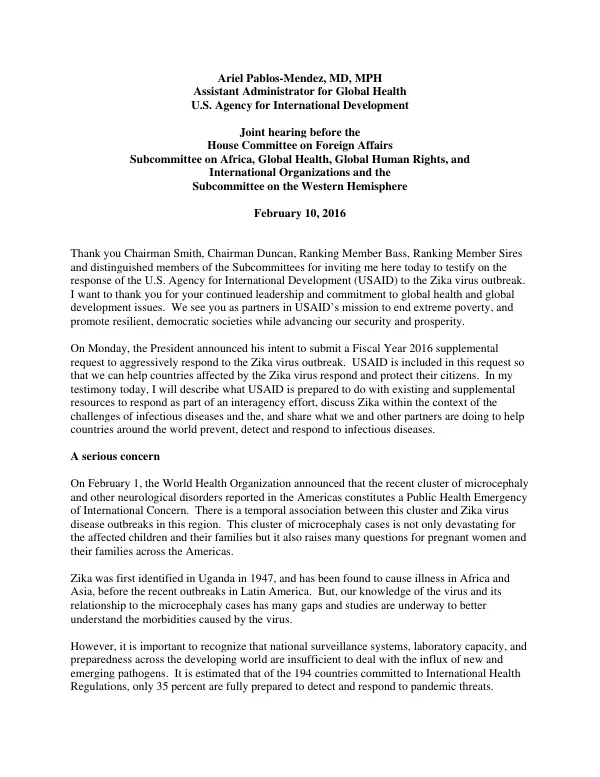 USAID Response to the Zika Virus Outbreak