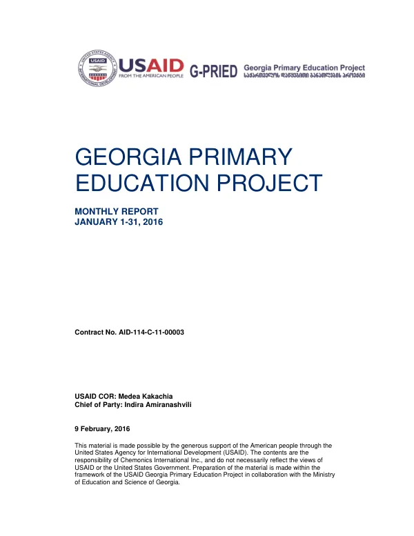 Georgia Primary Education Project Monthly Report January 2016