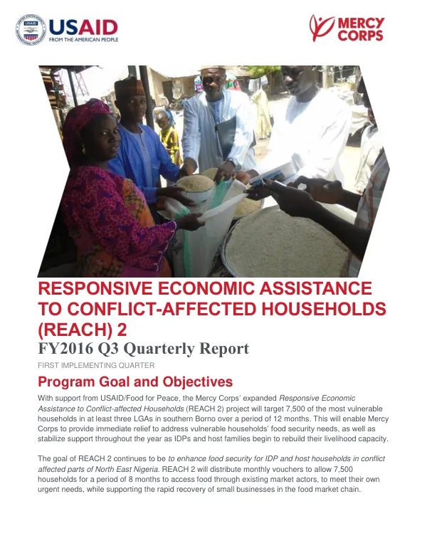 Responsive Economic Assistance to Conflict-Affected Households (REACH) 2: FY2016 Q3 Quarterly Report