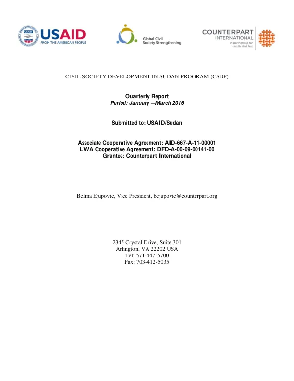Civil Society Development in Sudan Program (CSDP) Quarterly Report Jan-March 2016