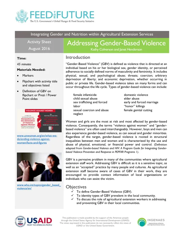 Integrating Gender and Nutrition within Agricultural Extension Services Activity Sheet
