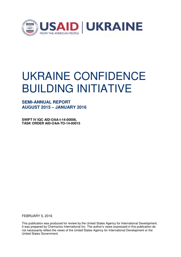 Ukraine Confidence Building Initiative Semi-Annual Report, Aug 2015-Jan 2016