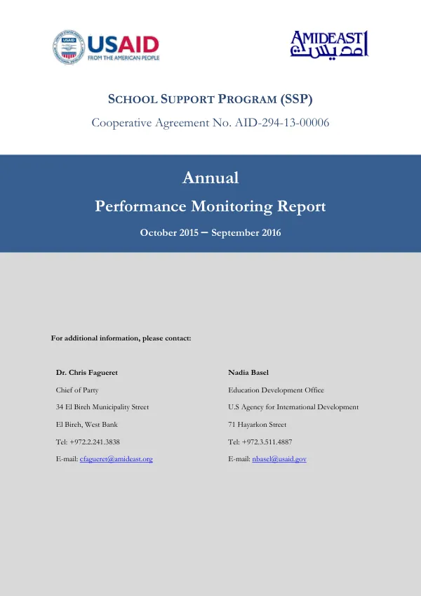 SCHOOL SUPPORT PROGRAM (SSP) Third Annual Performance Monitoring Report