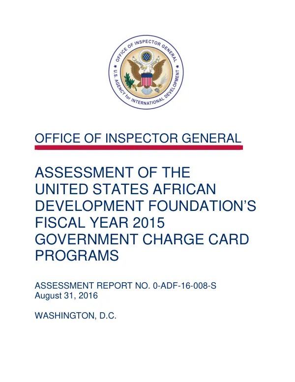 Assessment of the United States African Development Foundation's Fiscal Year 2015 Government Charge Card Programs