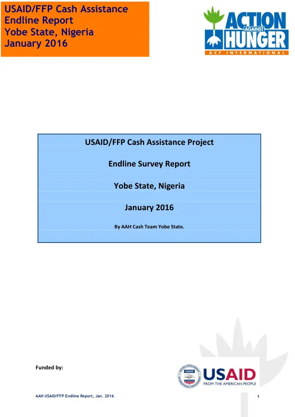 USAID/FFP Cash Assistance Project Endline Survey Report, Yobe State, Nigeria, January 2016