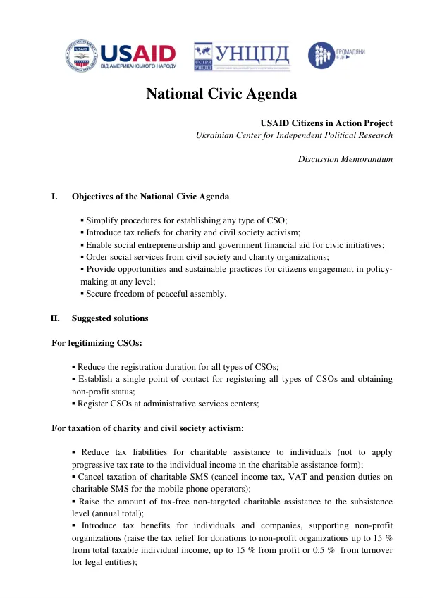 Reform of Legislative Environment for Civil Society Development in Ukraine