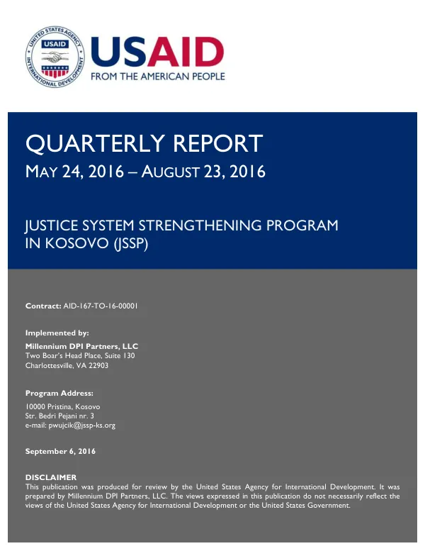 Quarterly Report: Justice System Strengthening Program in Kosovo