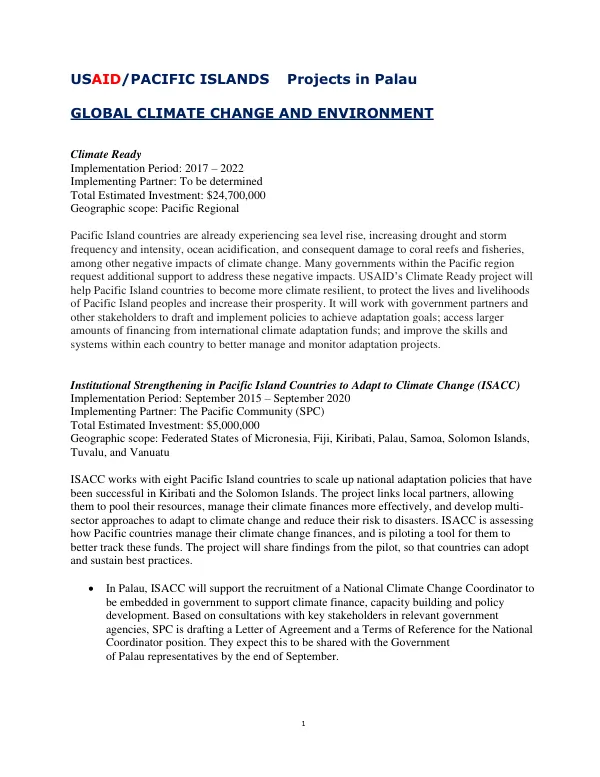 USAID/Pacific Islands Projects in Palau: Global Climate Change and Environment