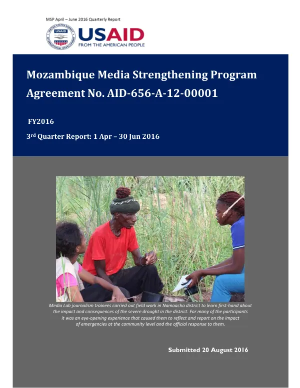 Mozambique Media Strengthening Program 3rd Quarter Report FY 2016