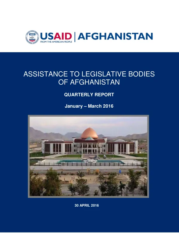 Assistance to Legislative Bodies of Afghanistan (ALBA) Quarterly Report: January to March 2016