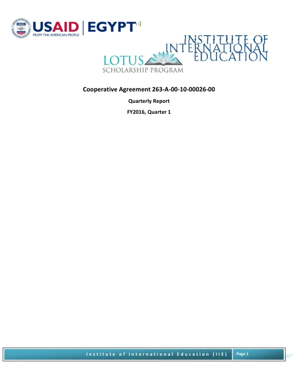 LOTUS Scholarship Program, Quarterly Report, FY2016, Quarter 1