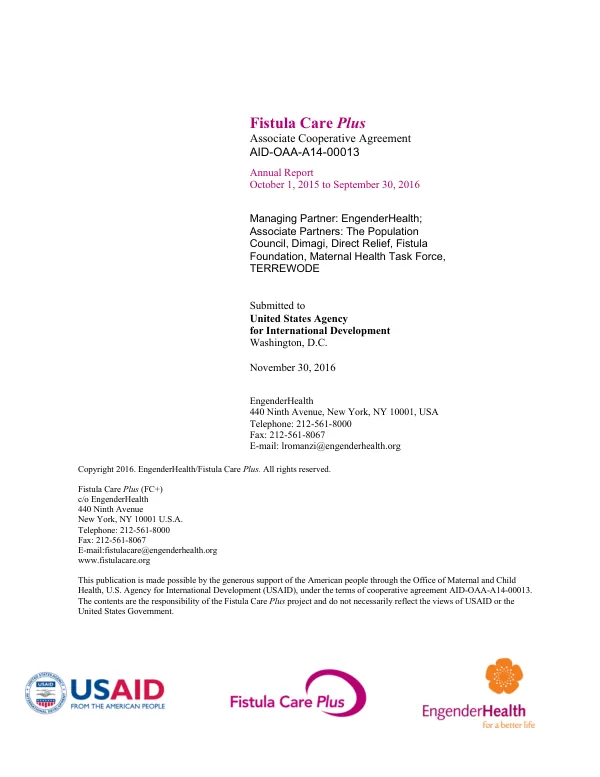 Annual Report: Fistula Care Plus FY1516
