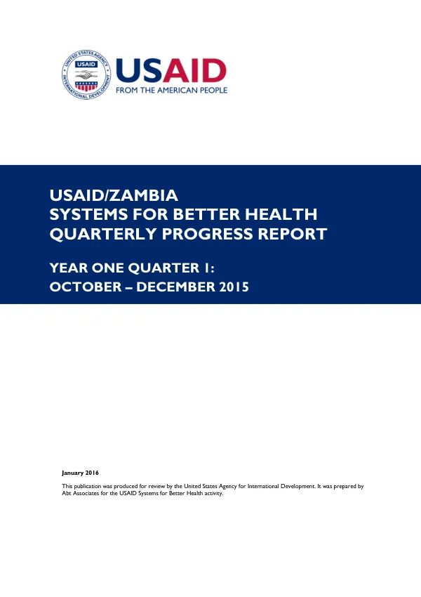 SBH Quarterly Progress Report Year 1 Quarter 1