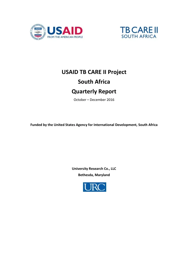 USAID TB CARE II Project Quarterly Report October – December 2016