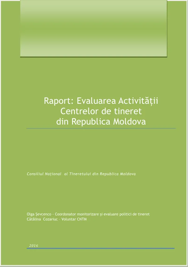 Raport: Evaluarea Activității Centrelor de tineret din Republica Moldova