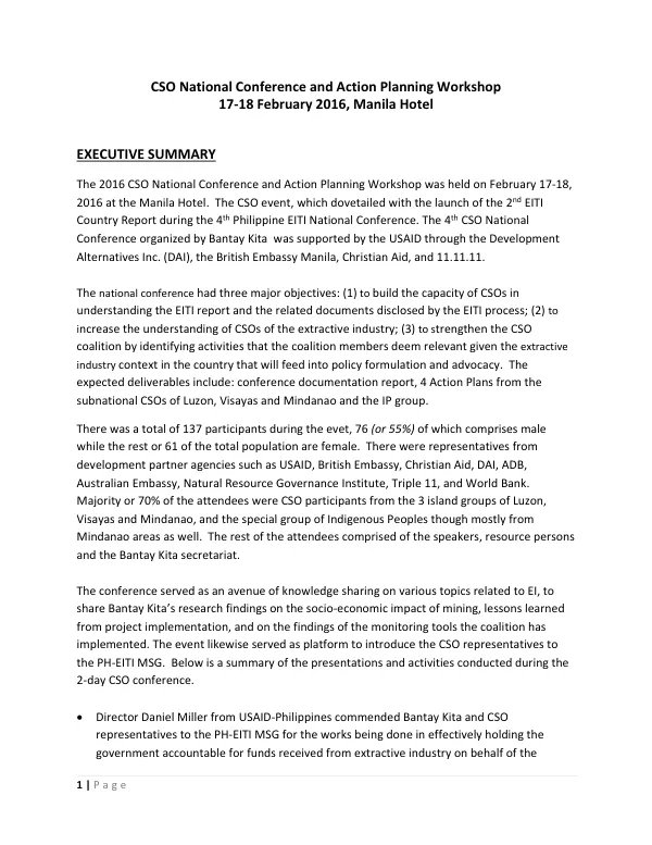CSO National Conference and Action Planning Workshop