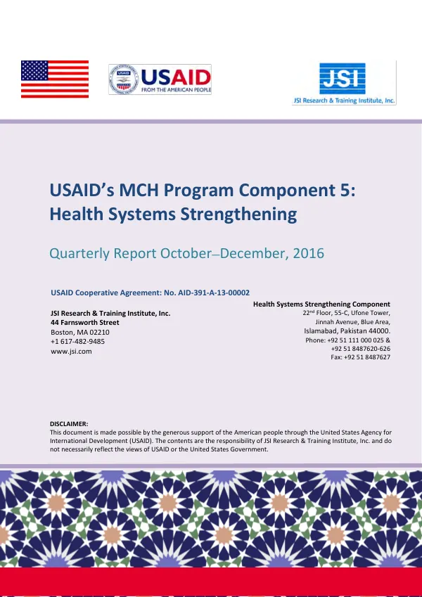 Health Systems Strengthening Quarterly Report October–December, 2016