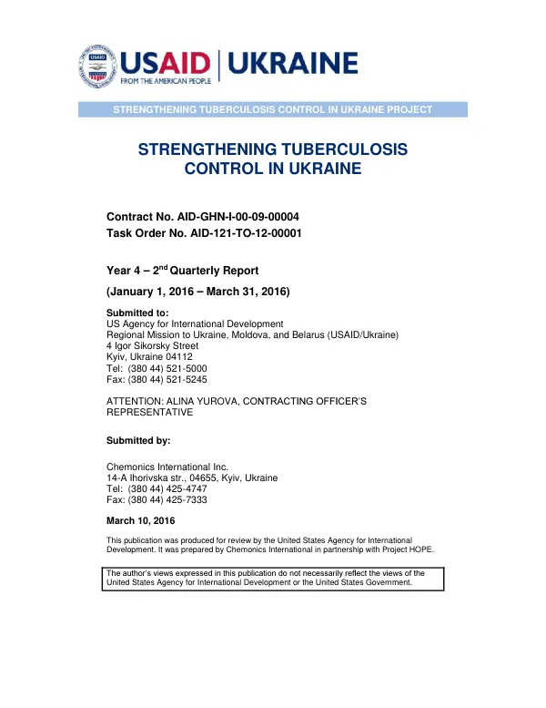 Strengthening Tuberculosis Control in Ukraine: Year 4 Quarter 2